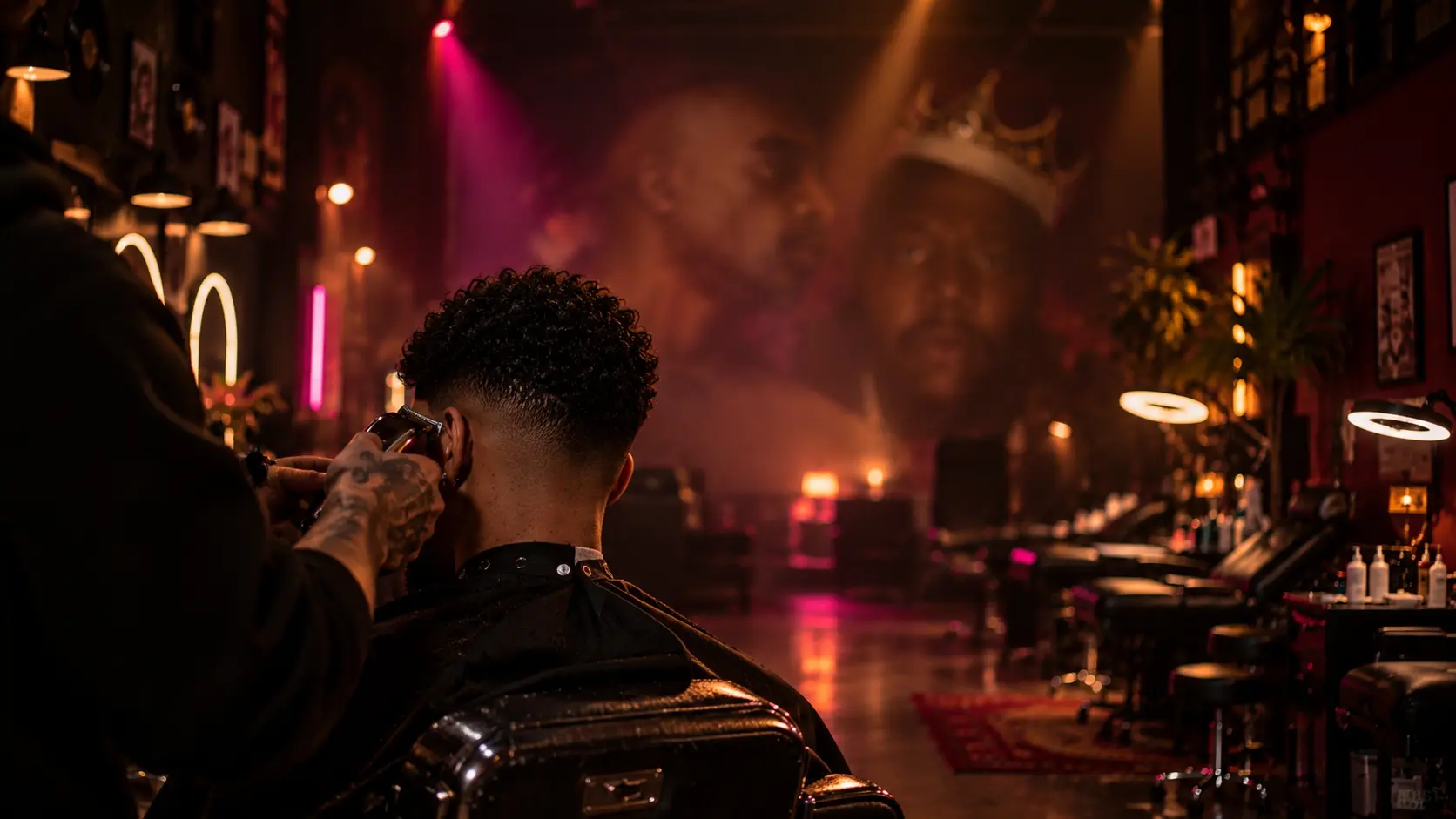 A barber shaping a fade